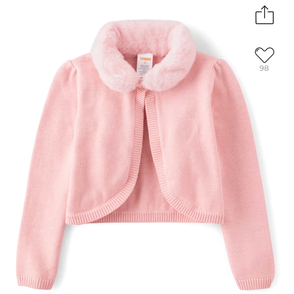NWT! Gymboree light pink faux fur collar cardigan
